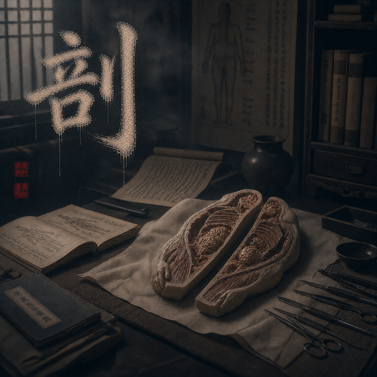 Kanji study for 剖