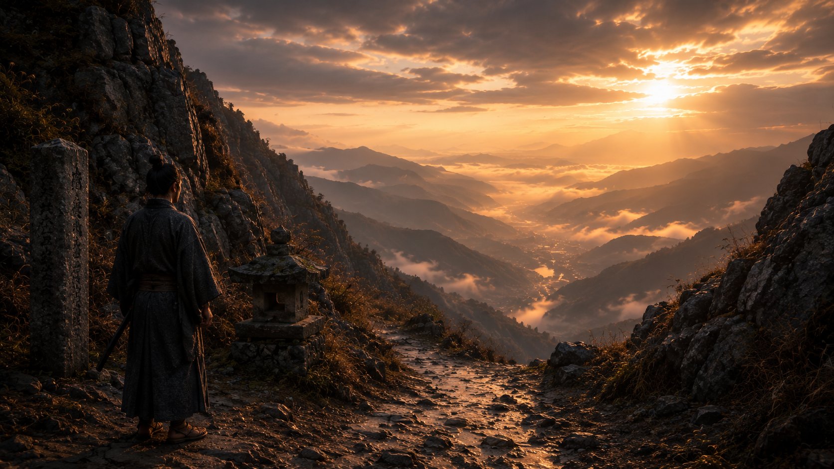 Quiet path through a mountain pass in Japan